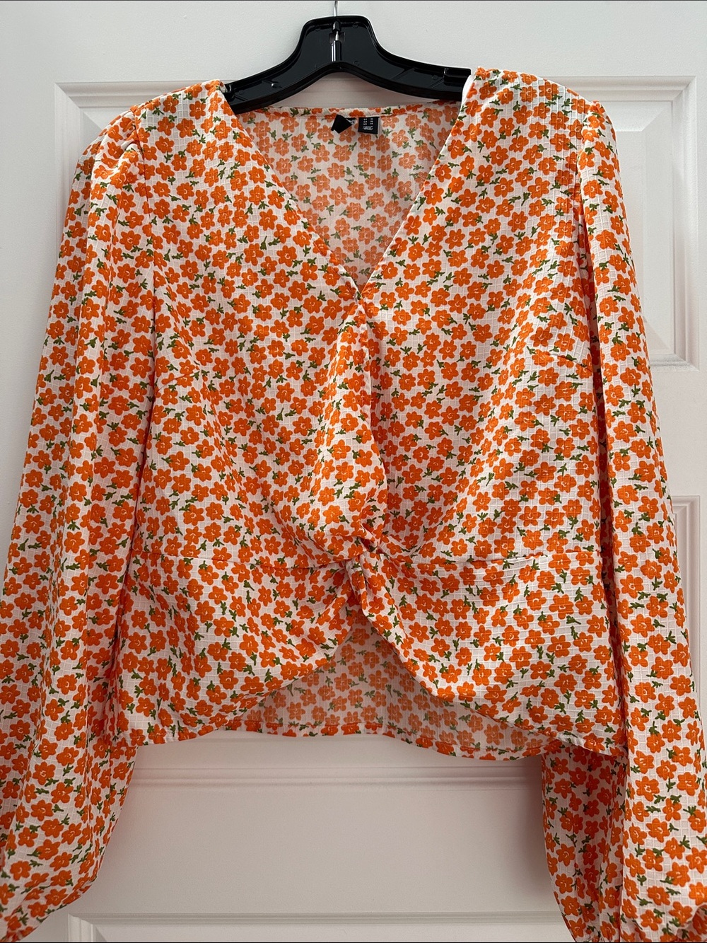 Women's Floral Tie-Front Blouse - Orange